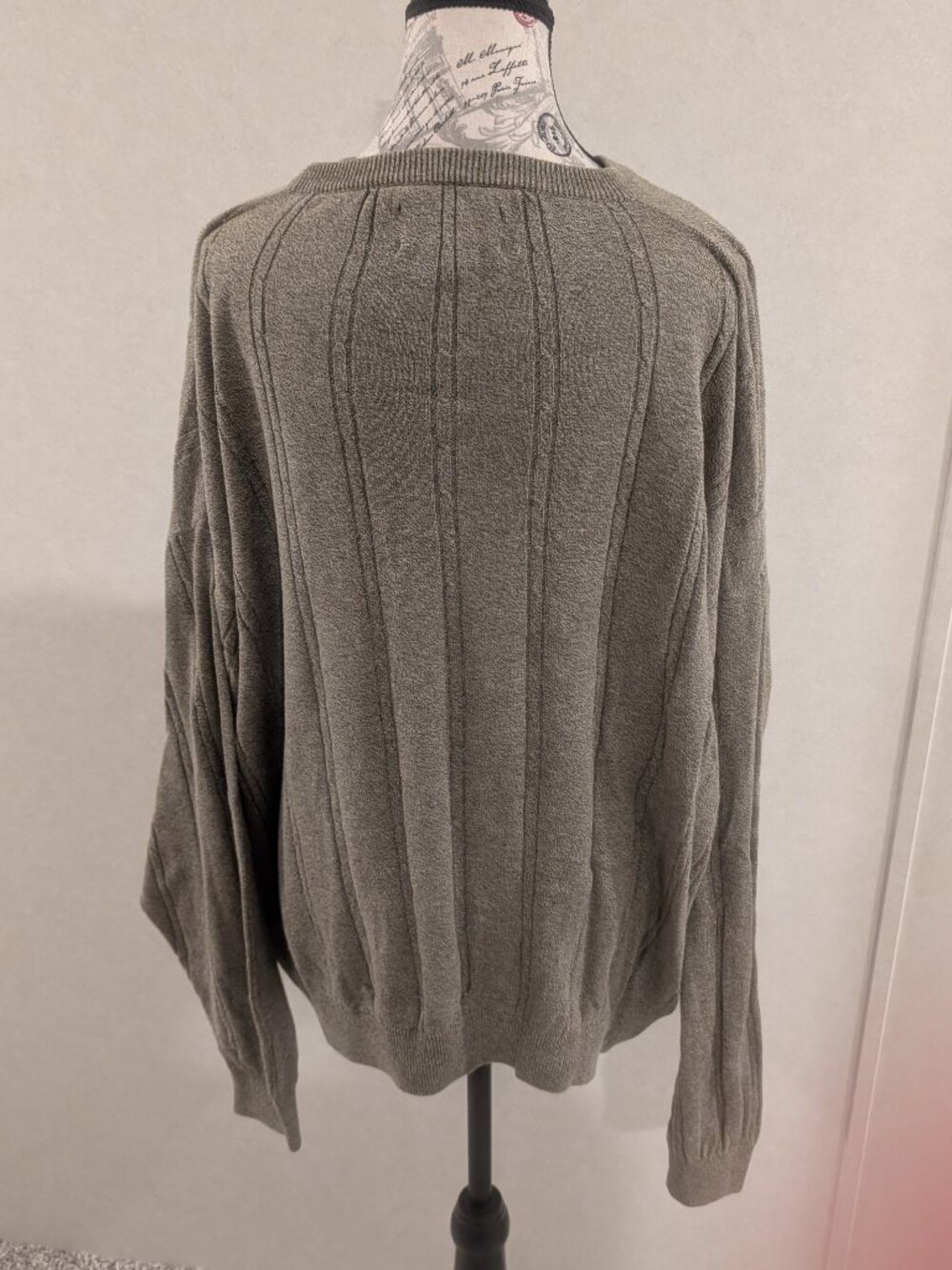 International Waters 100% Cotton Cable Ribbed Knit Crewneck Sweater XL Khaki Oli - Picture 8 of 8